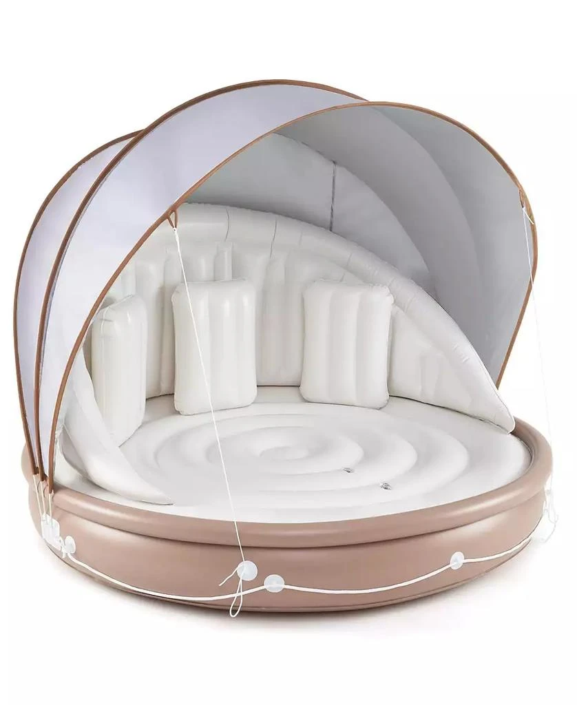 Mecale Inflatable Canopy Island Tanning Pool Lounger Float with Retractable Canopy