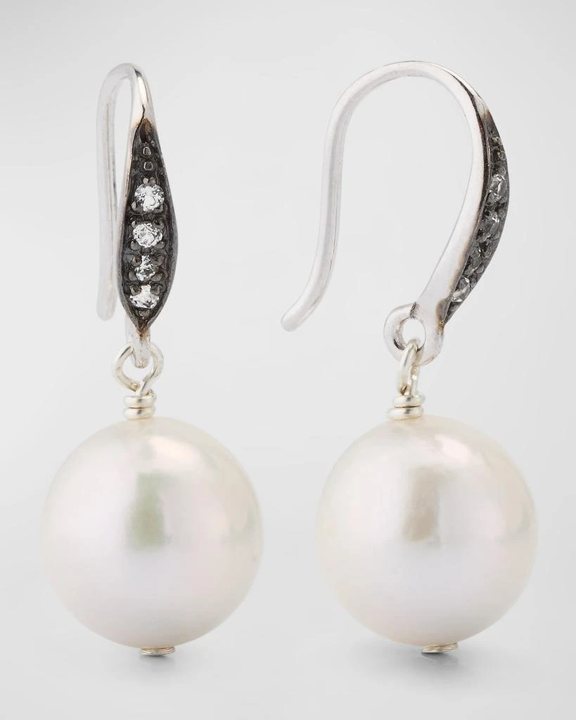 Margo Morrison White Edison Freshwater Pearl Earrings with White Sapphires 3