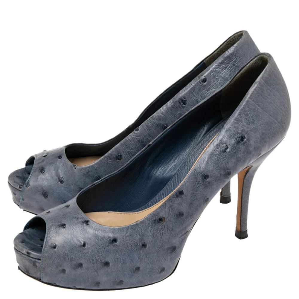 Gucci Gucci Blue Ostrich Leather Peep Toe Platform Pumps Size 38  4