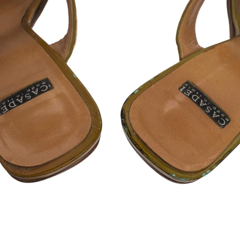 CASADEI Casadei Beige Croc Embossed Leather Square Toe Slide Sandals Size 37 9