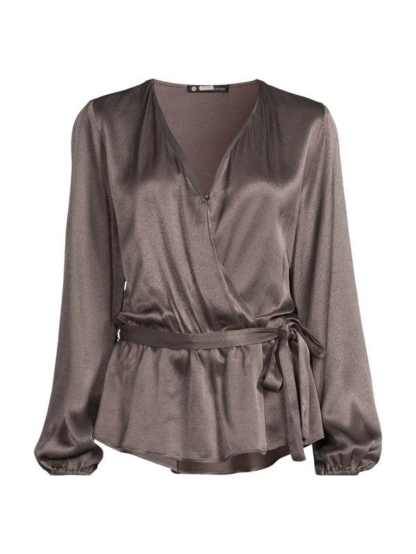 krisa Faux Wrap Belted Satin Top 5