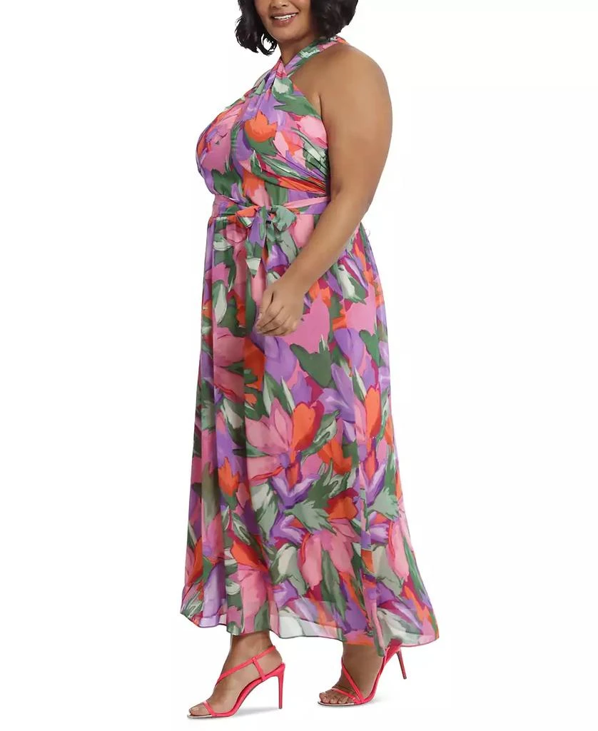 London Times Plus Size Crisscross Wrap-Neck Halter Maxi Dress 3