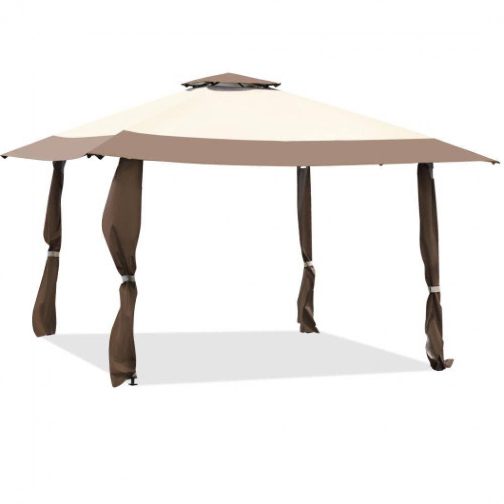 Hivvago 13 Feet x 13 Feet Pop Up Canopy Tent Instant Outdoor Folding Canopy Shelter-Brown