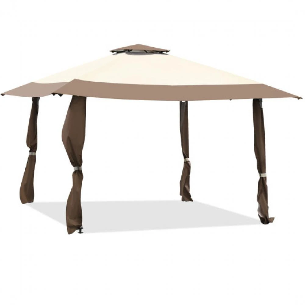 Hivvago 13 Feet x 13 Feet Pop Up Canopy Tent Instant Outdoor Folding Canopy Shelter-Brown 1