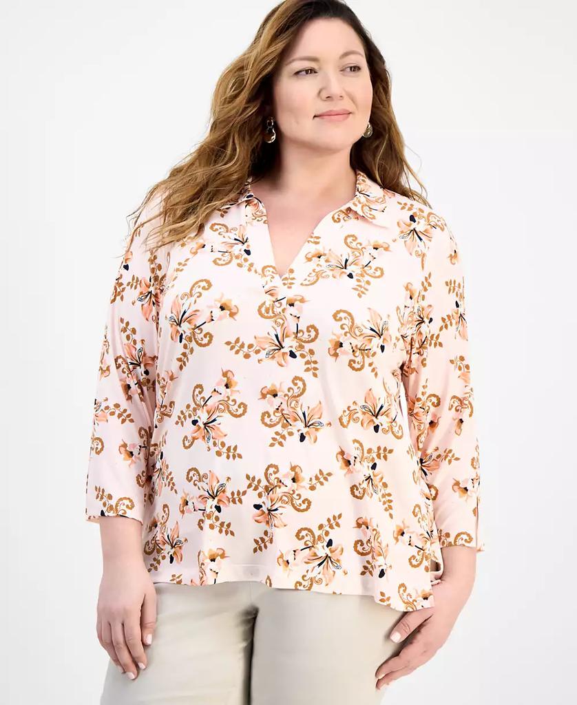 JM Collection Plus Size Printed 3/4-Sleeve Tunic, Exclusively at Macy's