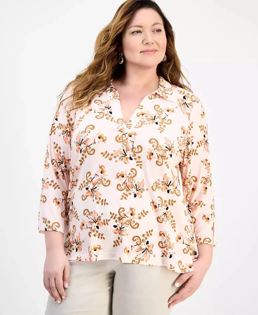 JM Collection Plus Size  Printed 3/4-Sleeve Tunic, Exclusively at Macy's 1