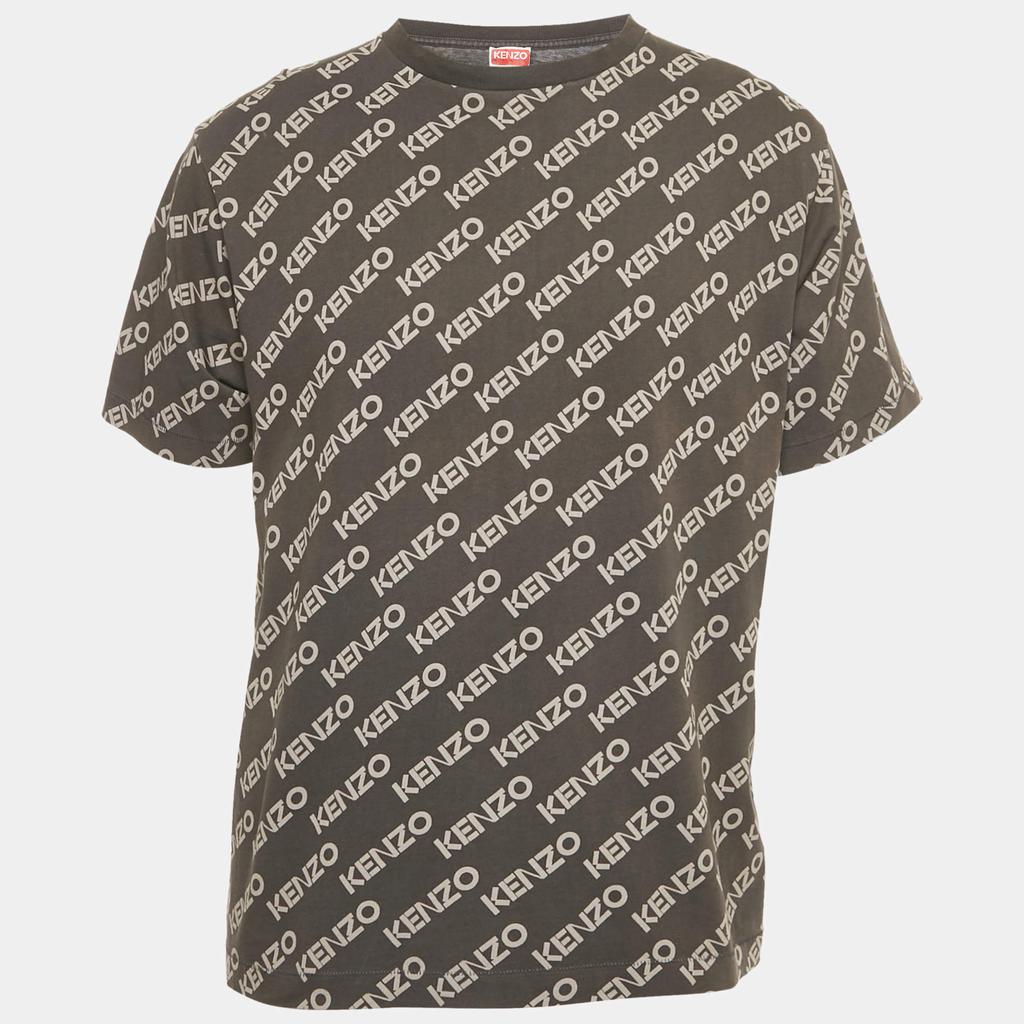 Kenzo Kenzo Grey Logo All Over Print Jersey T-Shirt S