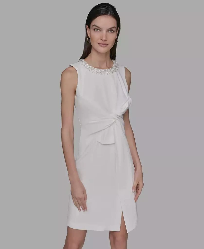 Karl Lagerfeld Paris Women's Scuba Crepe Faux-Pearl Sheath Dress 3