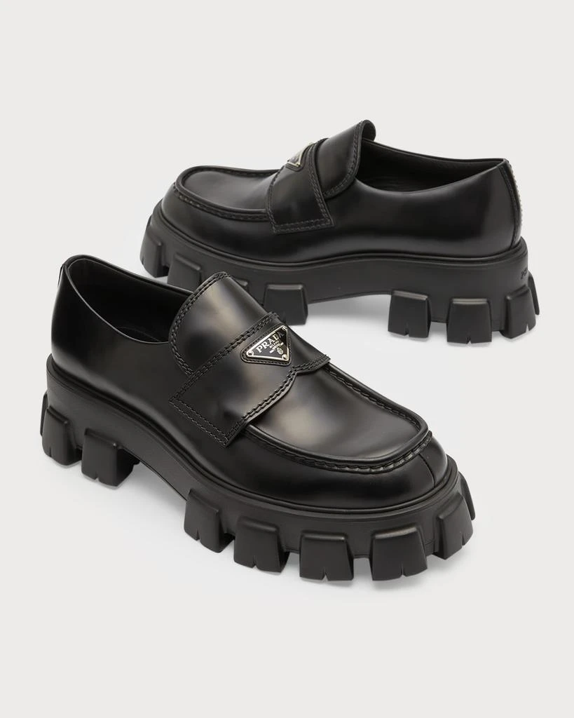 Prada Men's Monolith Lug-Sole Brushed Leather Loafers 9