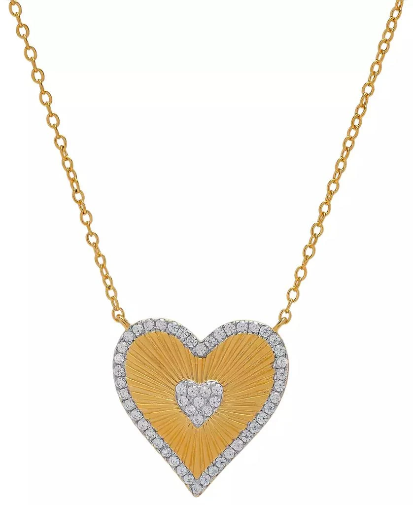 Macy's Lab- Grown White Sapphire Ridged Heart 18" Pendant Necklace (1/2 ct. t.w.) in 14k Gold-Plated Sterling Silver 1