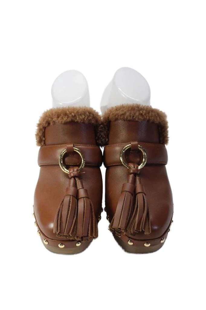 Ulla Johnson Womens Block Heel Shearling Lined Studded Mules Brown 2