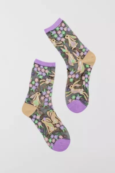 Sock Candy Sock Candy Rabbit Floral Black Sheer Sock 1