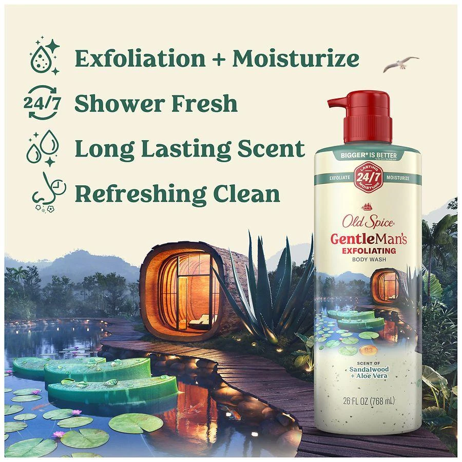 Old Spice Body Wash for Men, 24/7 Shower Fresh, Exfoliation + Moisturization Sandalwood + Aloe Vera 3
