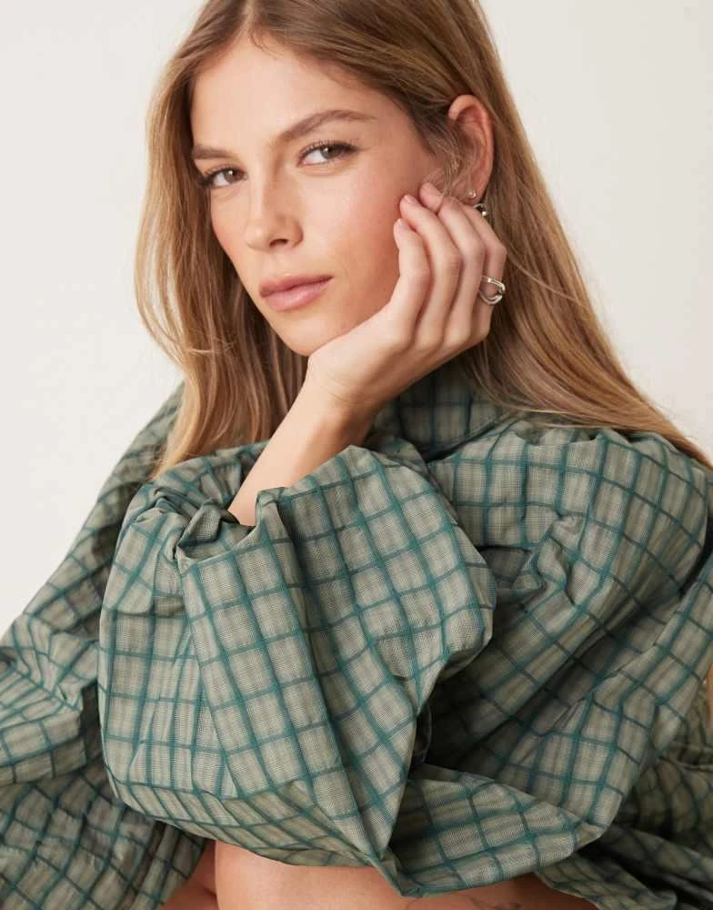 Ghospell Ghospell check print mini dress in green 4