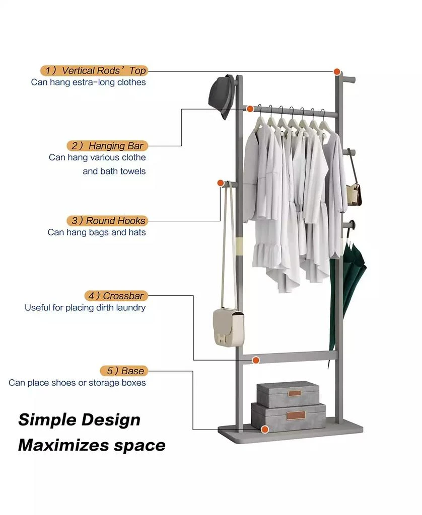 Streamdale Furniture Streamdale Athenian Grey Coat Rack Solid Wood, Easy Assembly, Ideal for Entryway or Bedroom 4