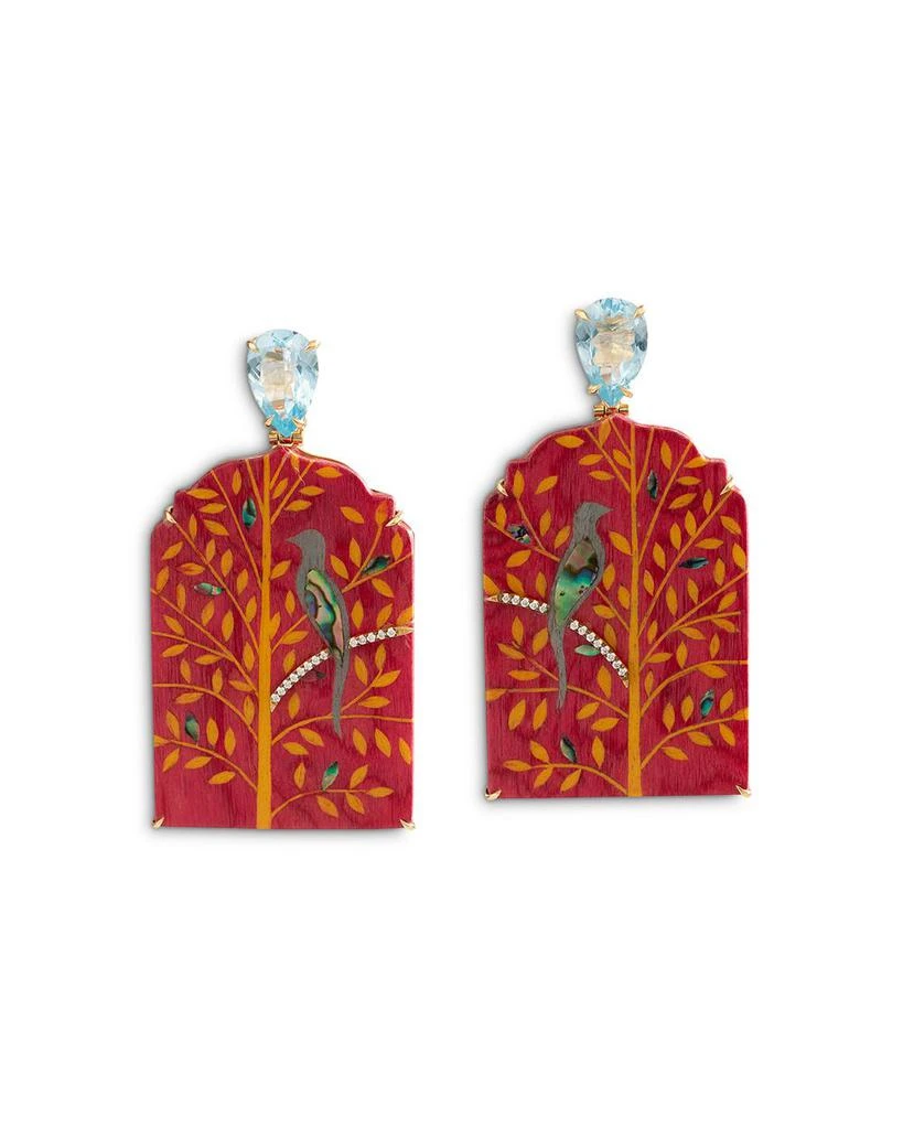 Silvia Furmanovich 18K Yellow Gold Kashmir Blue Topaz, Abalone Inlay
Diamond Bird Print Drop Earrings 1