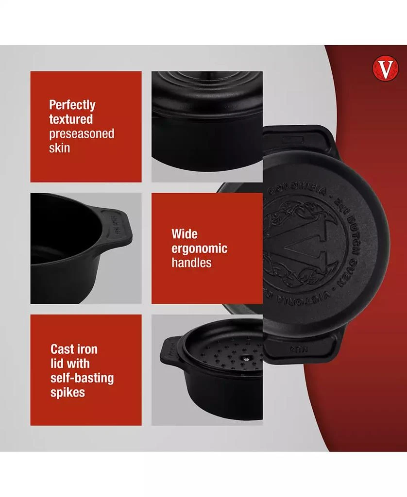 Victoria 2-Quart Cast Iron Preseasoned Dutch Oven with Lid and Dual Handles 4