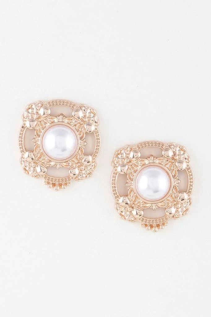 TRUEDAMES Antique Ribbon Pearl Stud Earrings