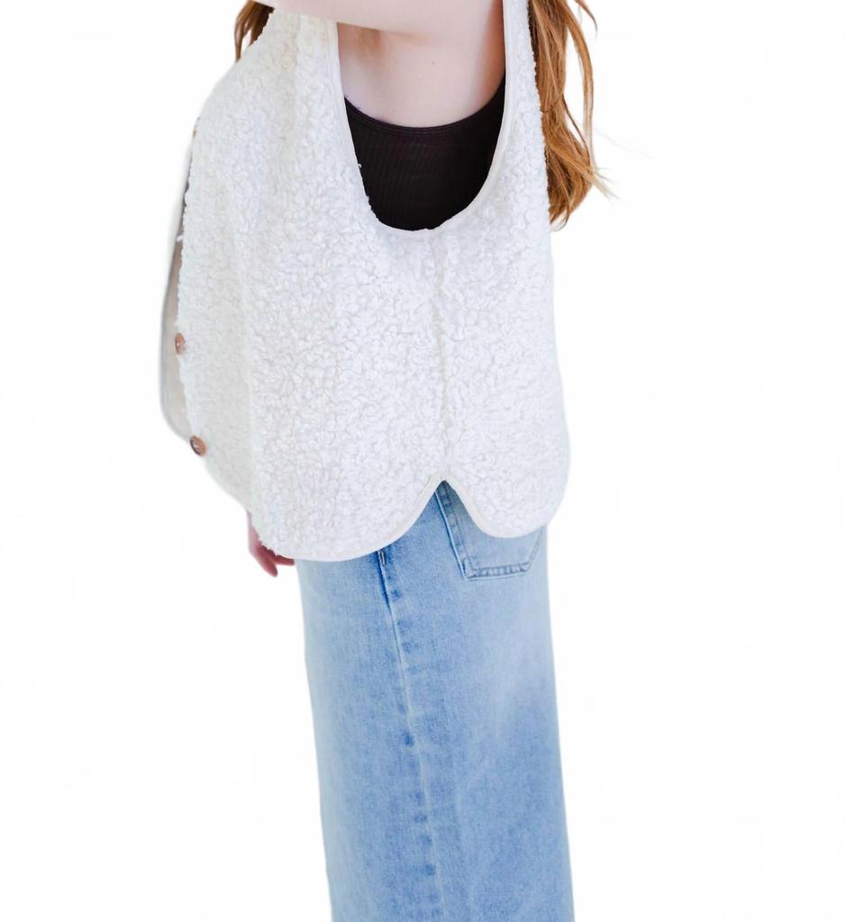 By Together Women's Sherpa Button Vest In Ivory