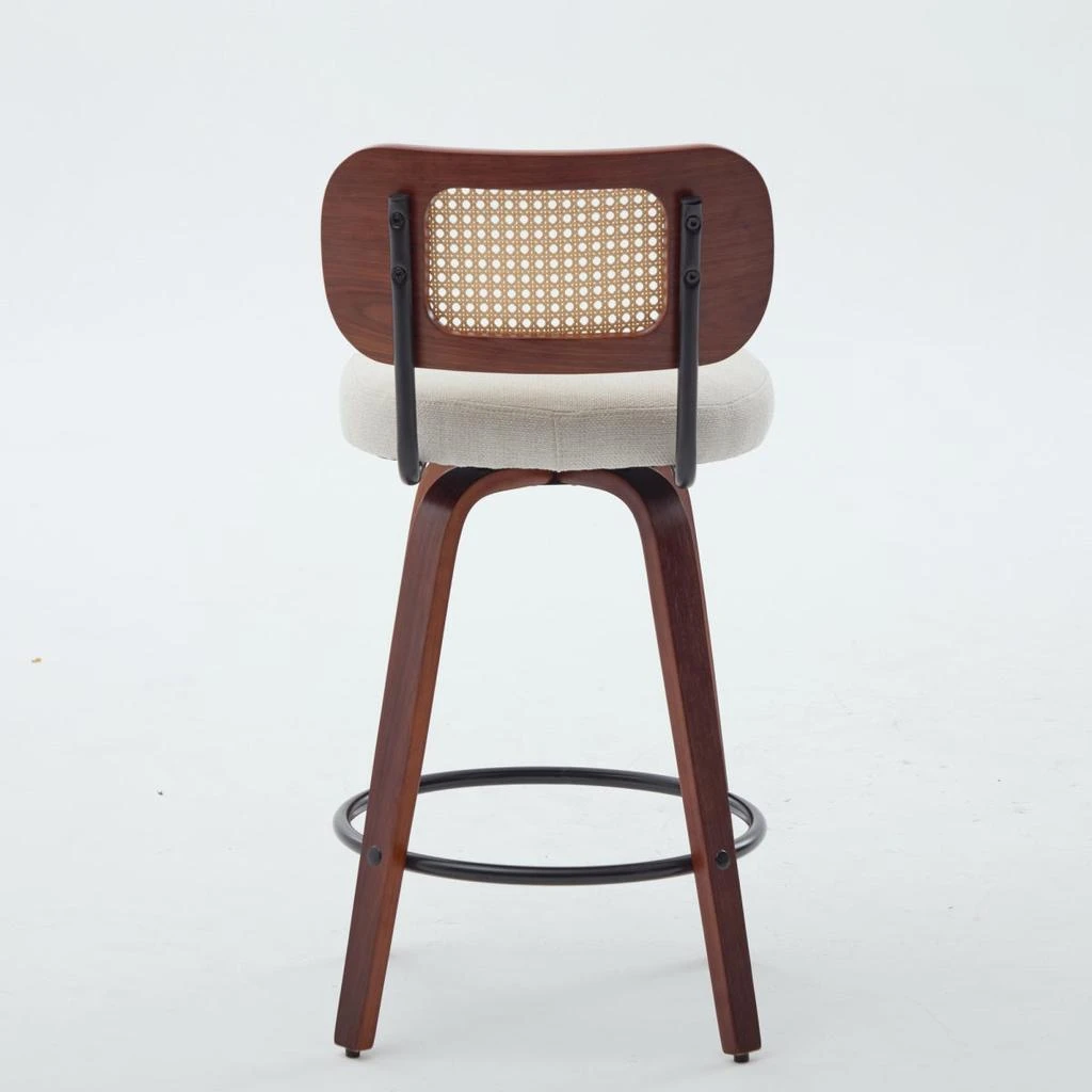 Streamdale Furniture Streamdale Set of 3, 26" Counter Height Bar Stools - Walnut/Black, Cane Rattan, Beige Linen, Swivel 6