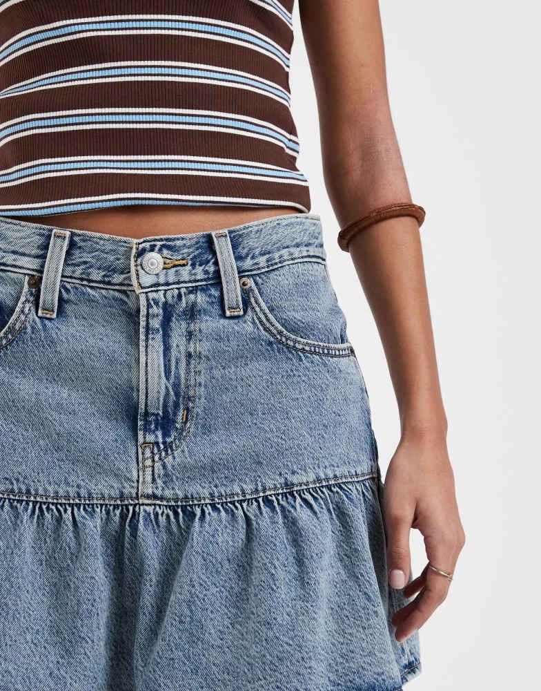 Levi
s Levi
s flounce denim mini skirt in blue wash 5