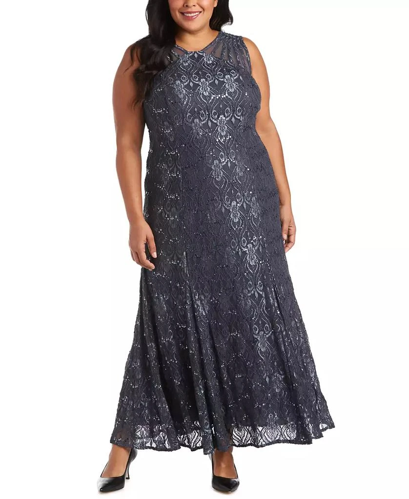 R & M Richards Plus Size Sequin Lace Gown 1
