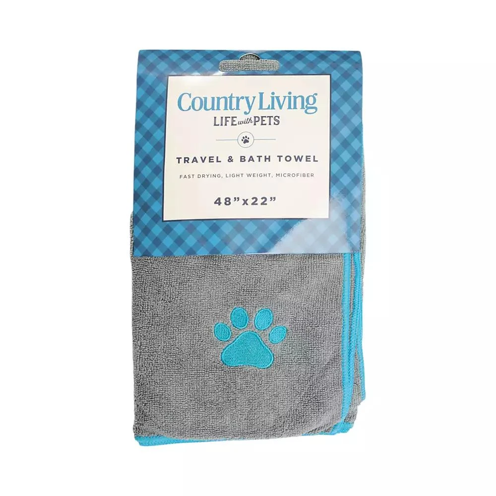 Country Living Gray 
Teal Microfiber Dog Bath Towel – Quick-Drying, Absorbent, 
Machine Washable for All Dog Sizes, Embroidered Paw Print –