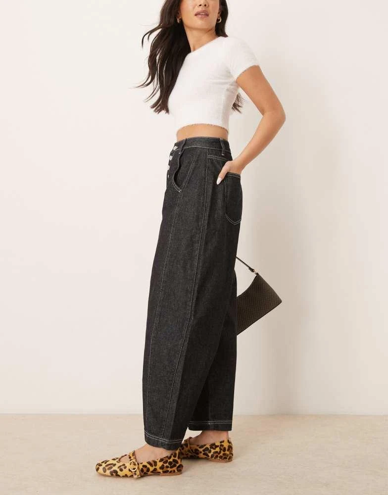 ASOS ASOS DESIGN cropped barrel leg jean with side panel in black 3
