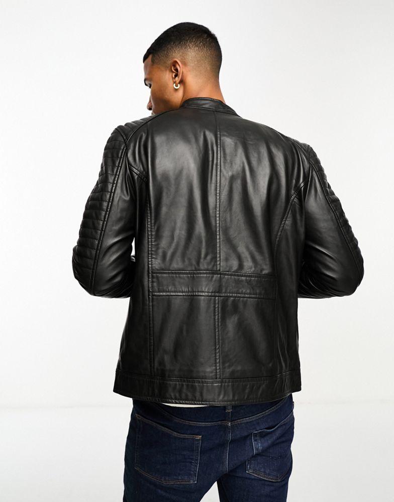 Barneys Originals real leather racing jacket with zip pockets in