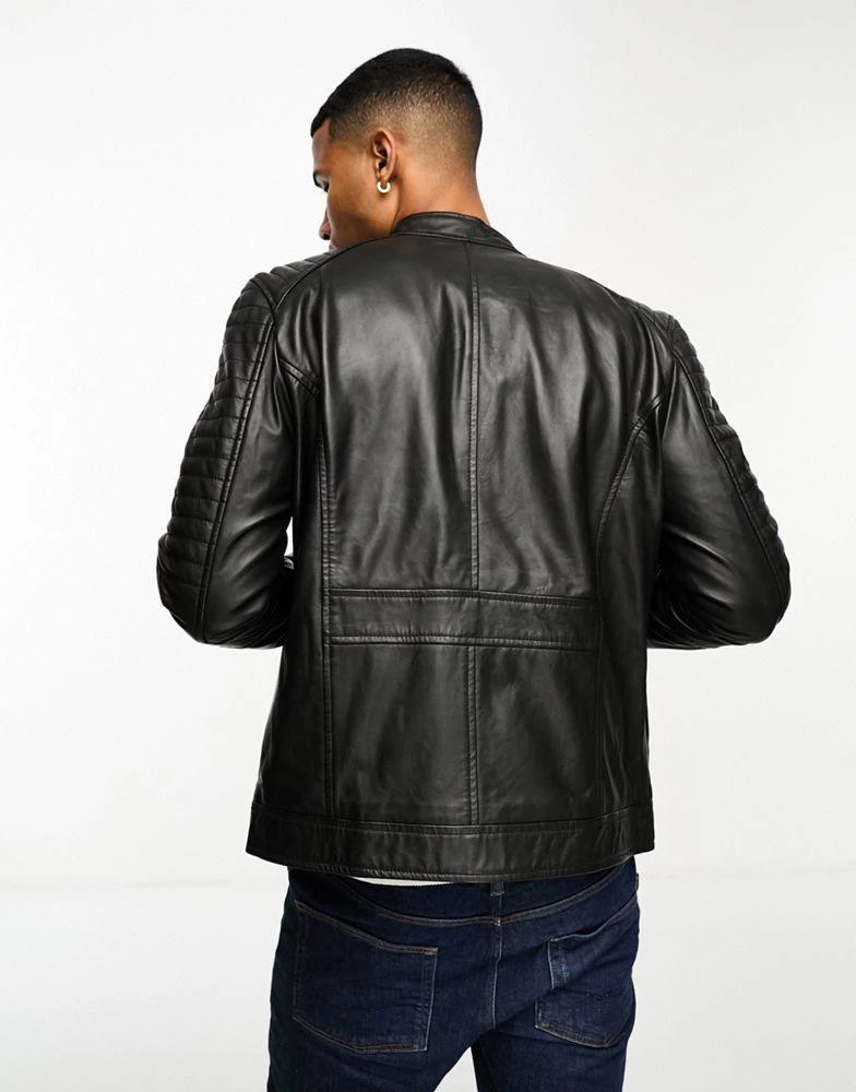 Barneys Originals Barneys Originals real leather racing jacket with zip pockets in black 4