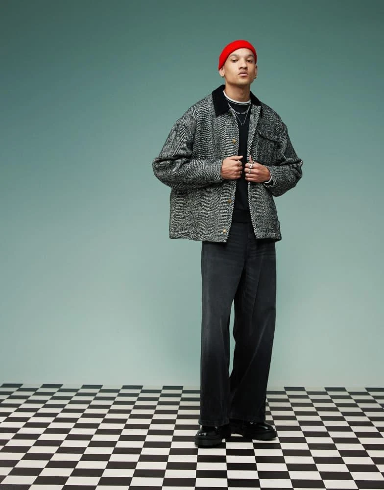 ASOS ASOS DESIGN oversized wool look worker jacket in grey 3