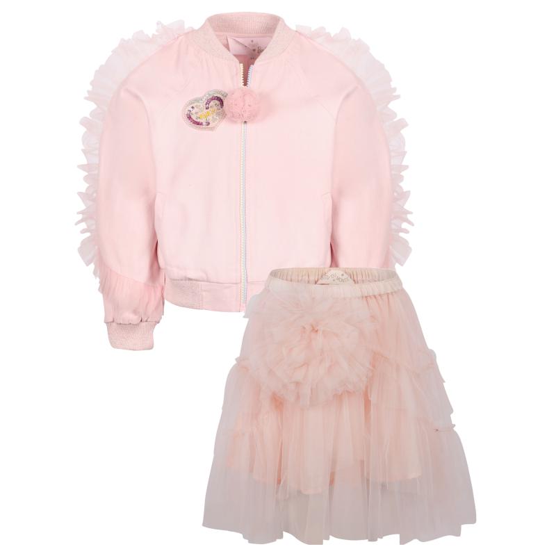 Tutu Du Monde Barbie tulle ruffle bomber jacket and hampton mesh skirt set in pink