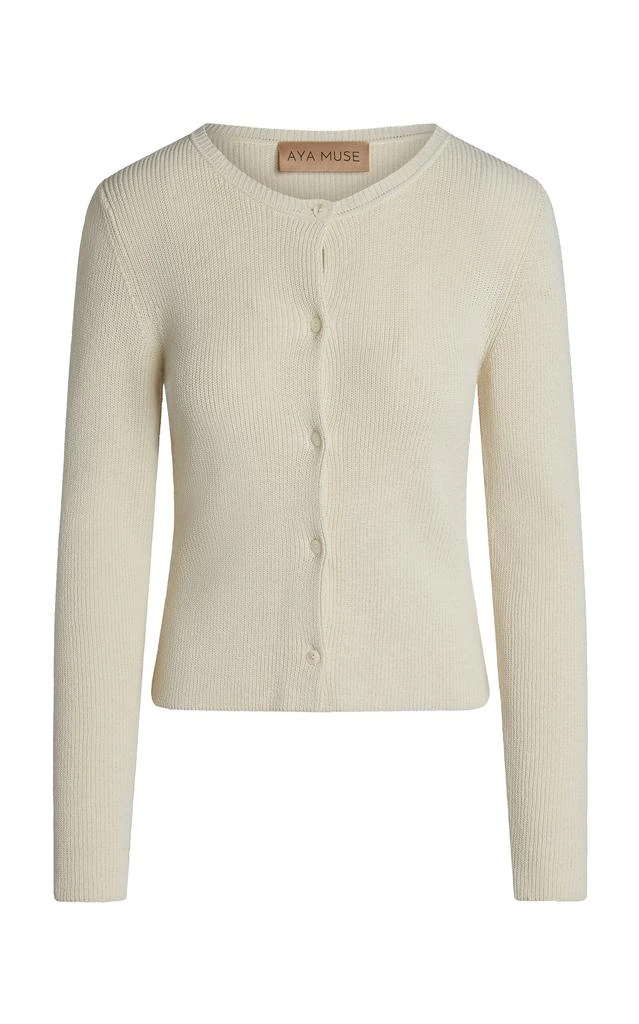 Aya Muse Aya Muse - Eris Ribbed-Knit Cotton-Blend Cardigan - Off-White - S - Moda Operandi 1