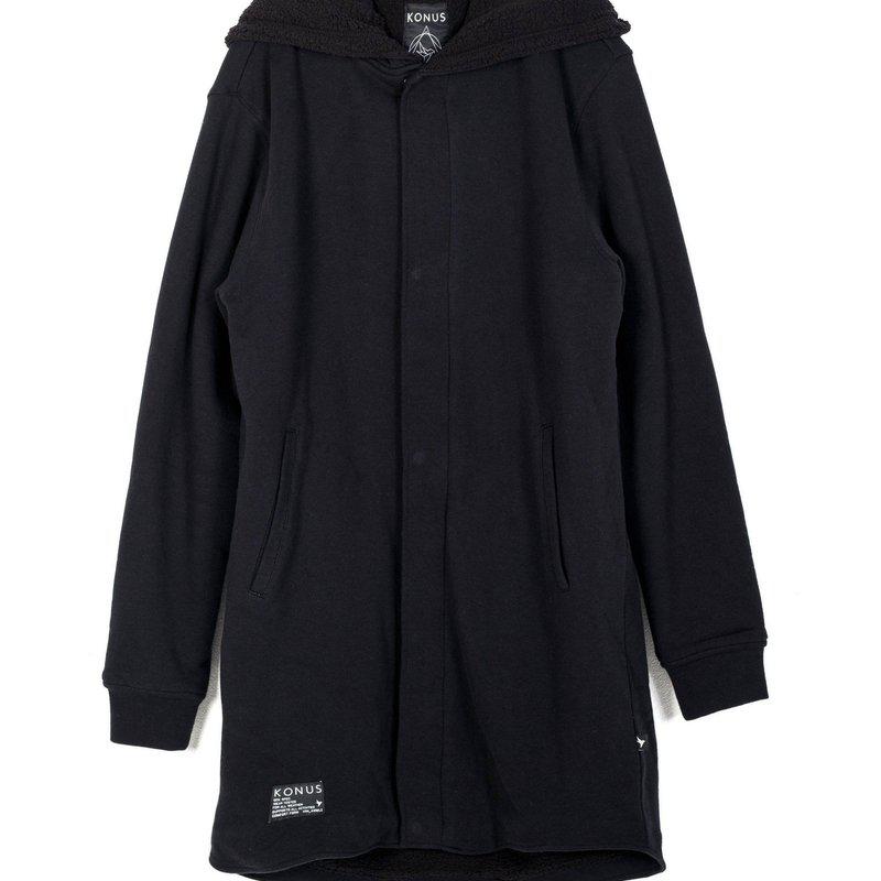 Konus Men's Sherpa Lined Long Hoodie In Black