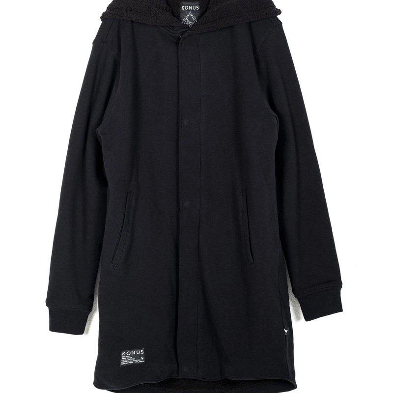 Konus Men's Sherpa Lined Long Hoodie In Black 1