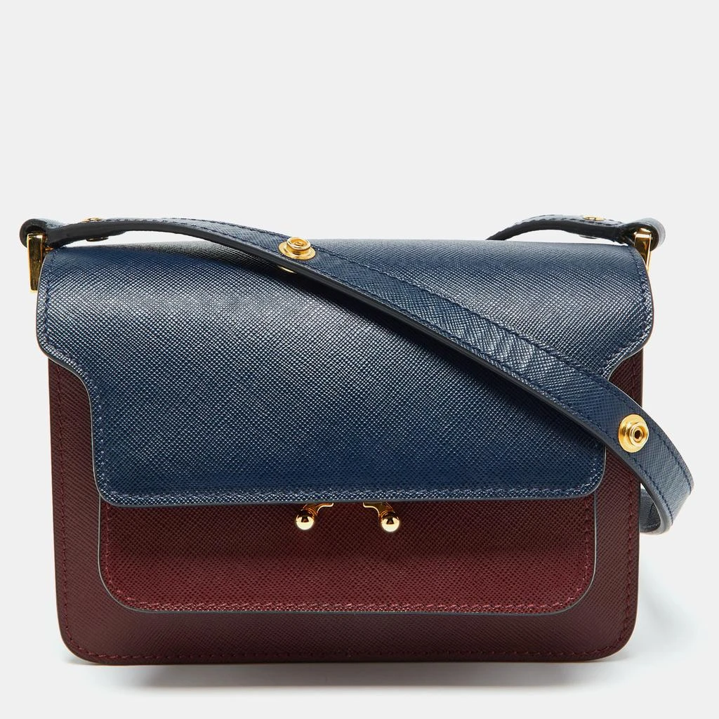 Marni Marni Burgundy/Navy Blue Leather Trunk Shoulder Bag 1
