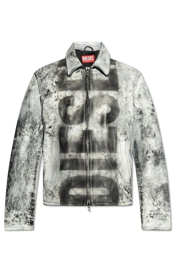 Diesel Diesel L-Pylon-A Cracked-Finish Zipped Leather Jacket 1