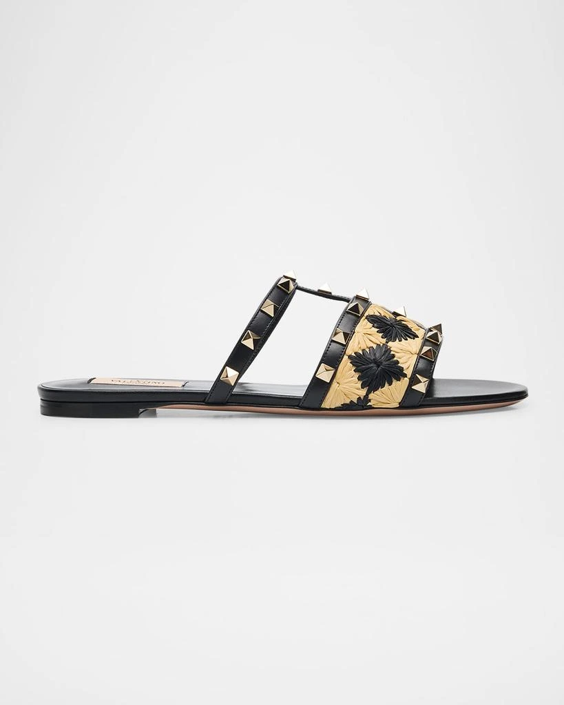 Valentino Rockstud Raffia Flat Slide Sandals 1