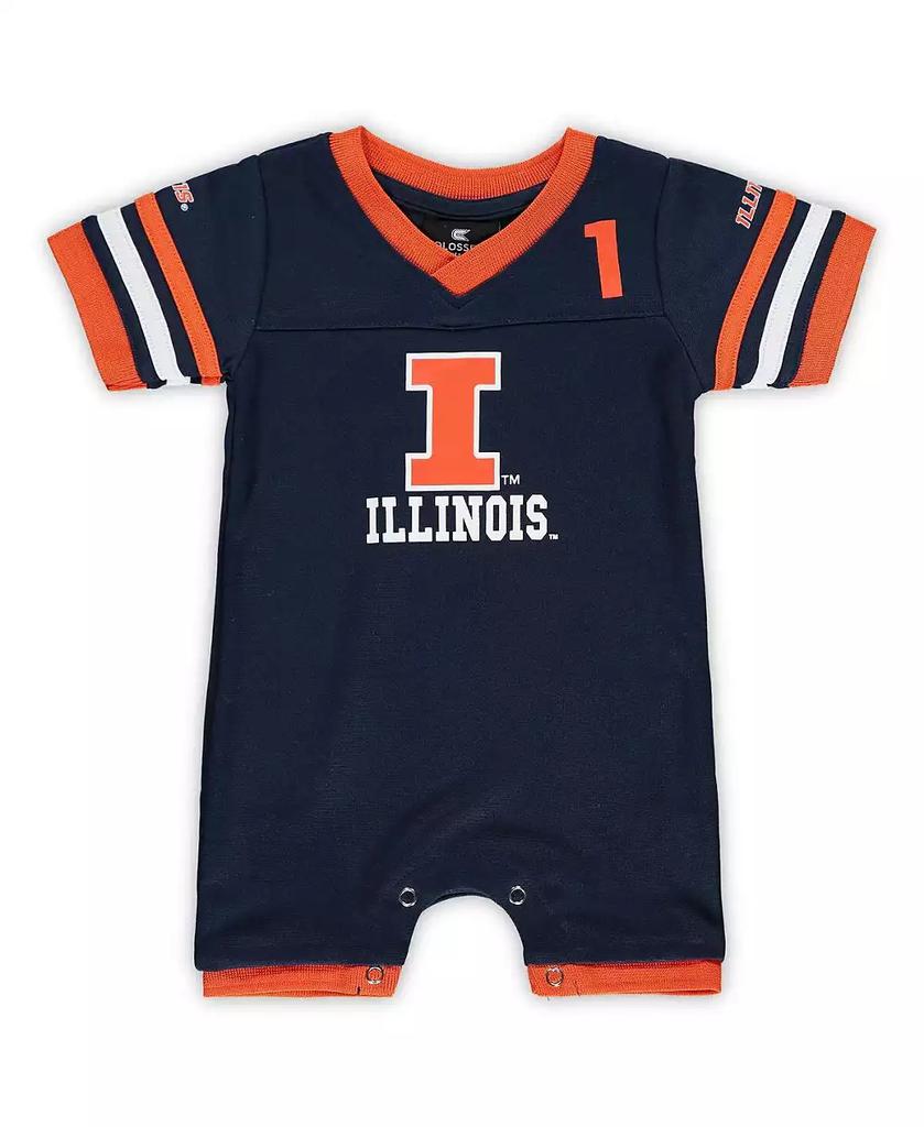 Colosseum Newborn and Infant Boys and Girls Navy Illinois Fighting Illini Bumpo Football Logo Romper