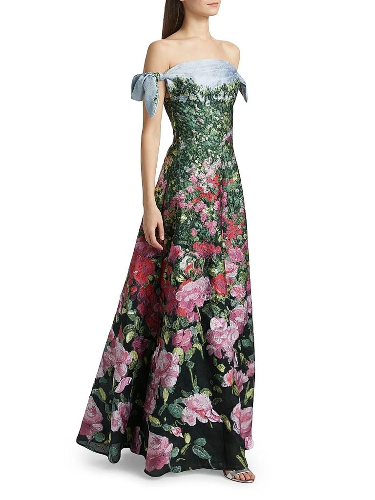 Oscar de la Renta English Rose Field Draped Off-The-Shoulder Fil Coupe Gown 2