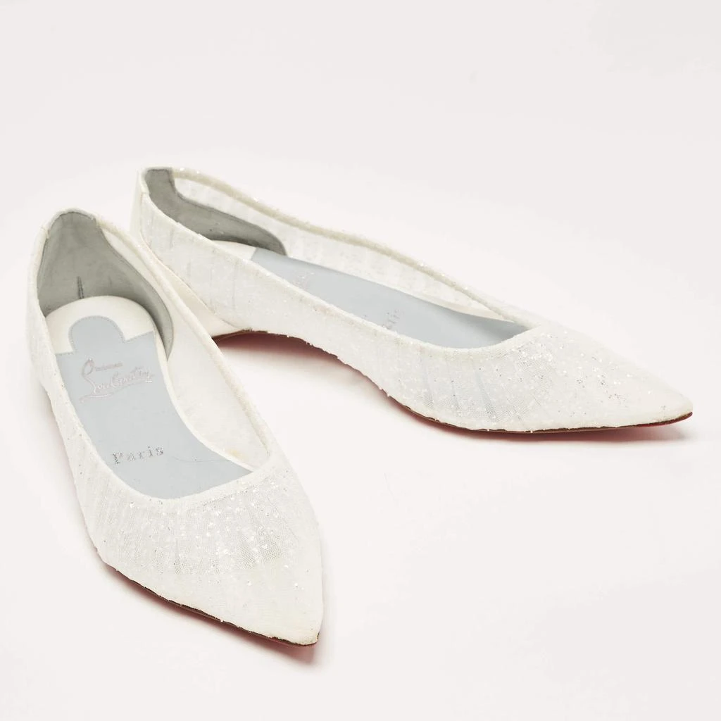Christian Louboutin Christian Louboutin White Glitter Tulle Fabric and Satin Kate Ballet Flats Size 36.5 4