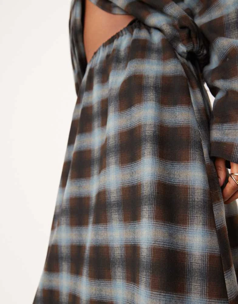 Motel Motel Taka co-ord midiaxi skirt in blue brown check 2