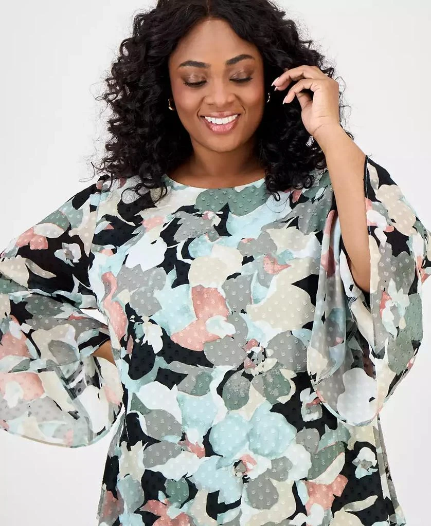 Kasper Plus Size Clip-Dot Ruffle-Sleeve Top 3