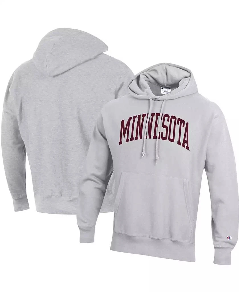 CHAMPION Men's Heathered Gray Minnesota Golden Gophers Team Arch Reverse Weave Pullover Hoodie 1