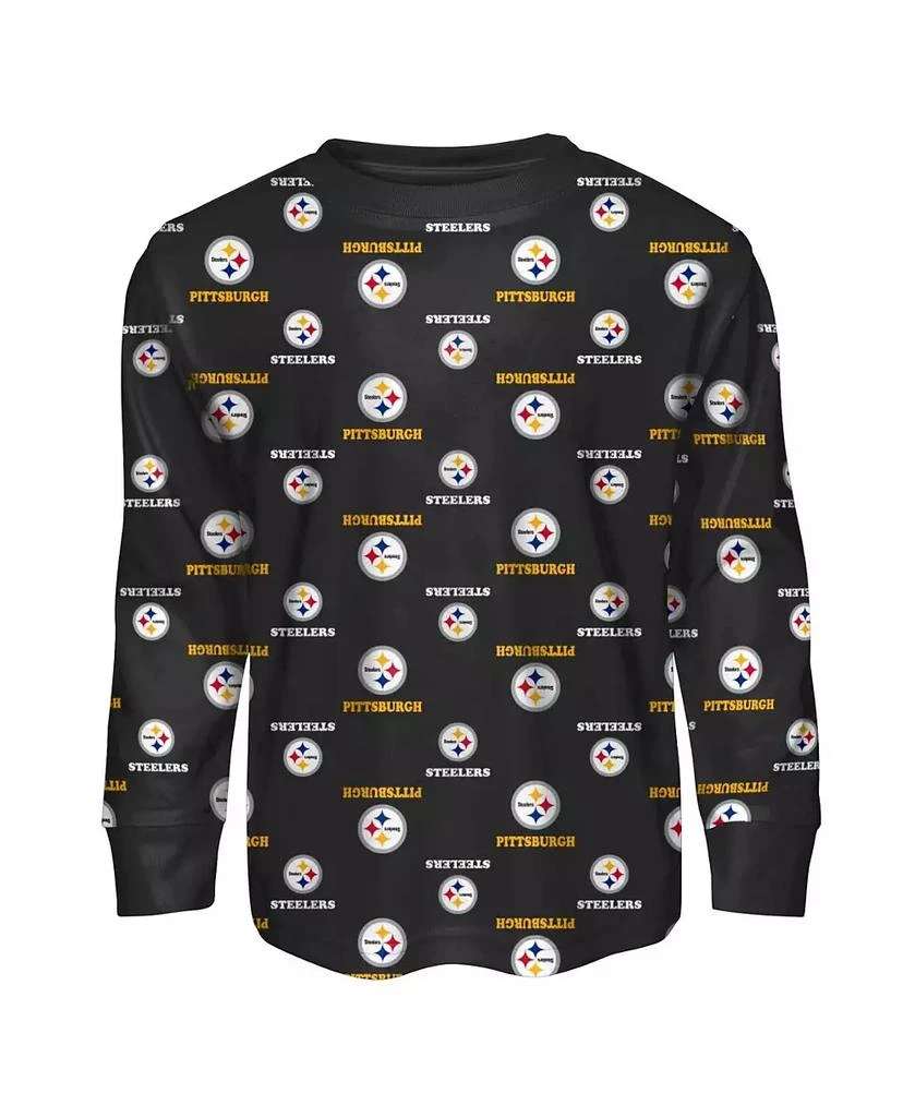 Outerstuff Toddler 2-Piece Black Pittsburgh Steelers All-Over-Print Long Sleeve T-Shirt and Pants Sleep Set 2