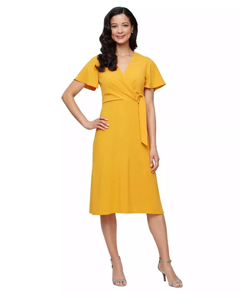 SL Fashions Women
s Solid-Color Surplice Flutter-Sleeve Dress 1