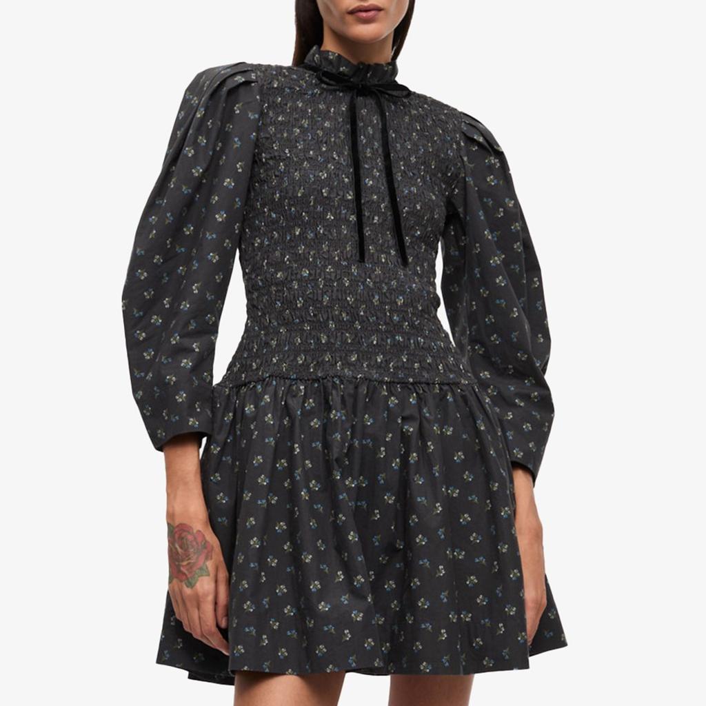 Ganni Ganni Women's Printed Cotton Mini Smock Dress - Phantom