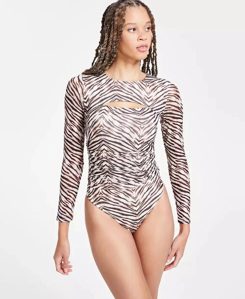 Bar III Women's Printed-Mesh Cutout Bodysuit, Exclusively at Macy's 2