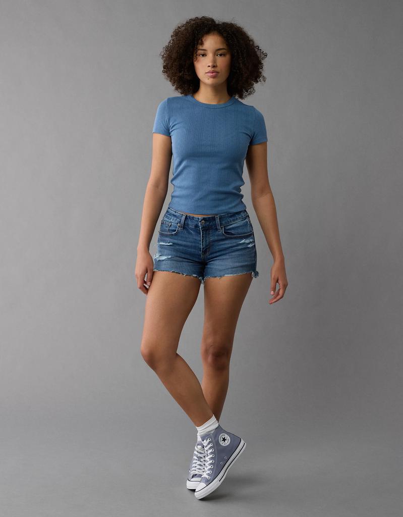 AE AE Next Level Curvy Ripped Low-Rise Denim Midi Short