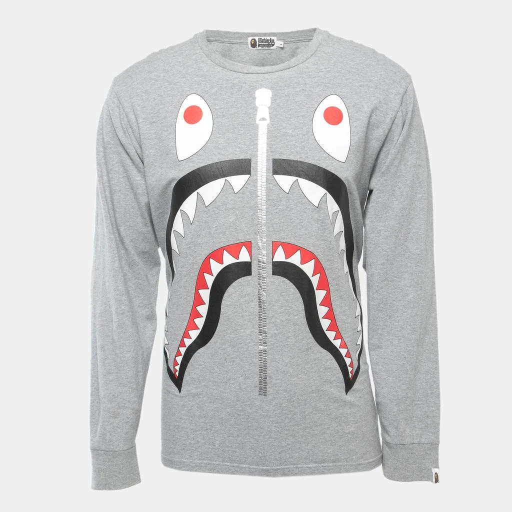 A Bathing Ape A Bathing Ape Grey Shark Print Cotton Crew Neck Long Sleeve T-Shirt L 1